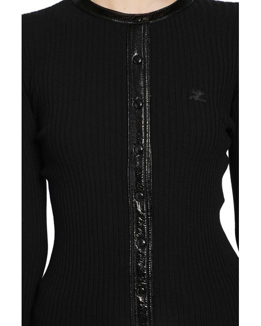 Courreges Black Vinyl And Knit Cardigan