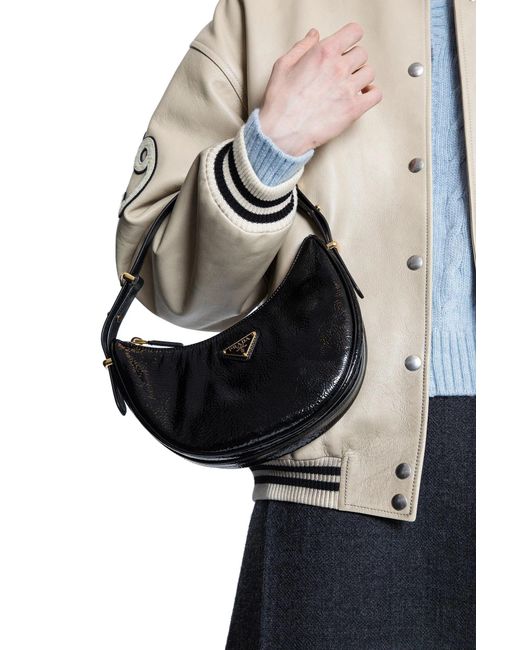 Prada Black Arqué Naplak Patent Leather Shoulder Bag