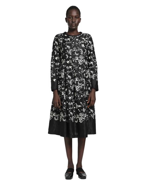 Renli Su Black Floral Midi Dress