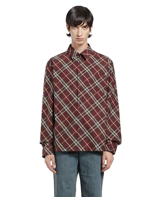Burberry Red Classic Fit Check Cotton Shirt for men