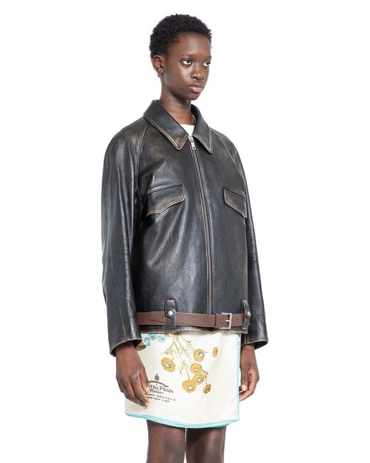 Prada Gray Leather Blouson Jacket