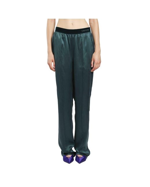 Tom Ford Green Silk Satin Pj Pants