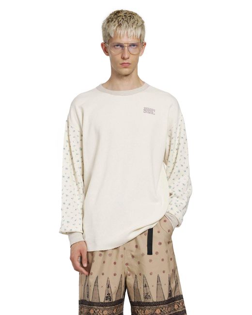 Kapital White Waffle Jersey Calico Long Sleeve T-Shirt for men