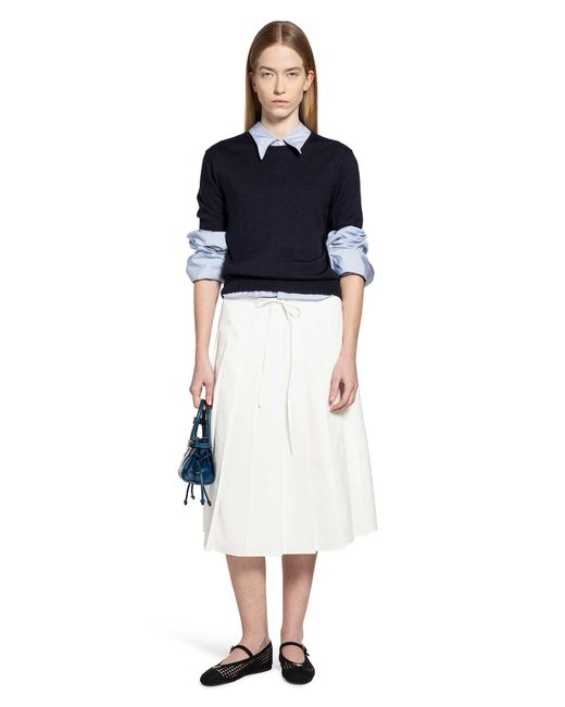 Prada White Pleated Midi Skirt