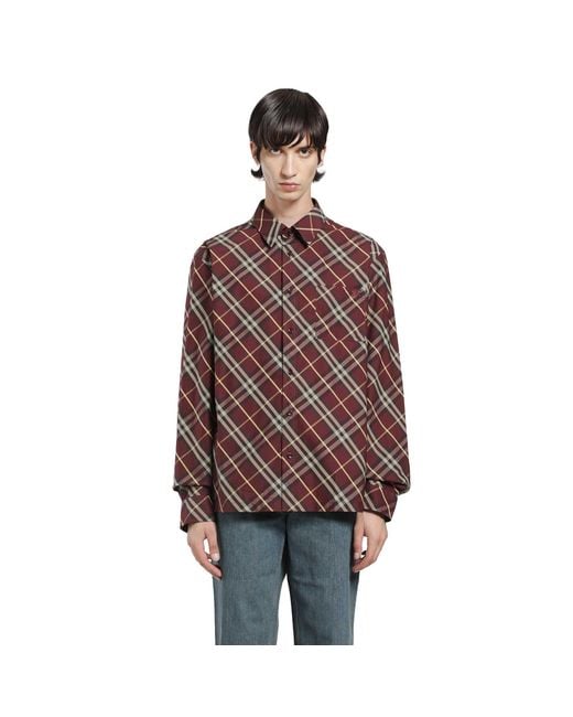 Burberry Red Classic Fit Check Cotton Shirt for men