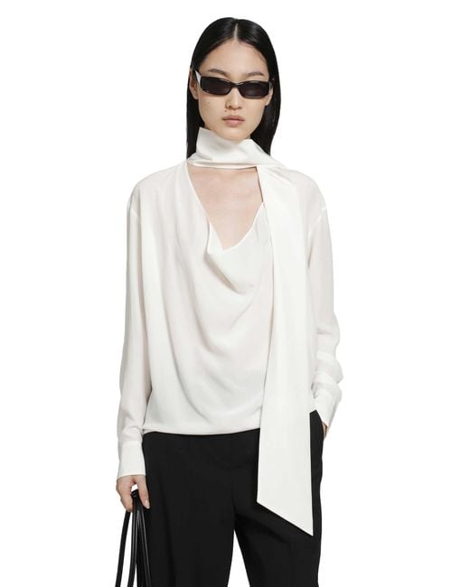 RETORI White Crepe De Chine Scarf Detail Blouse
