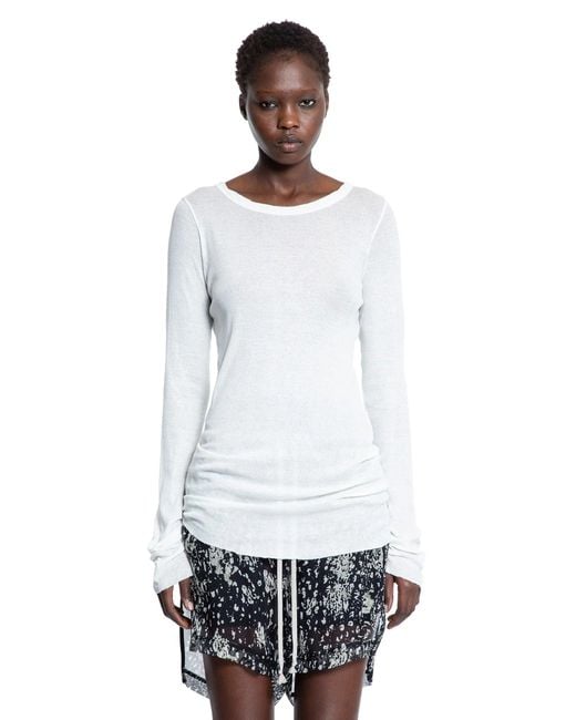 Rick Owens White Hollywood Rib Long Sleeve T