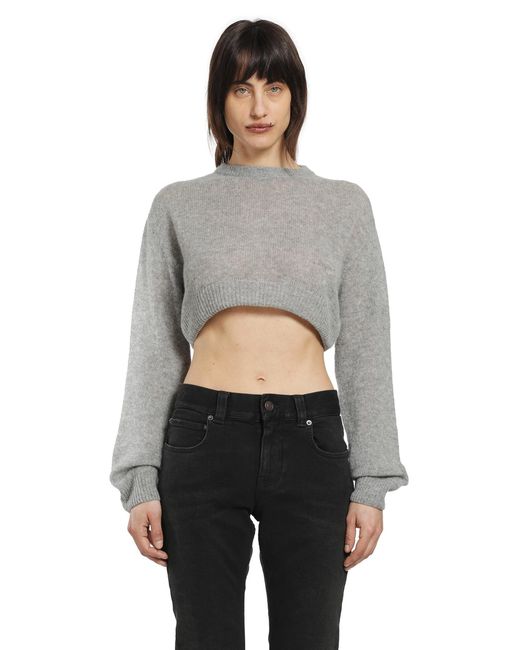 Balenciaga Gray Cropped Crewneck Sweater