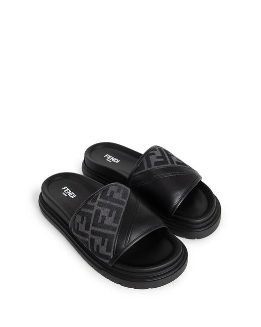 Fendi Black Diagonal Slides for men