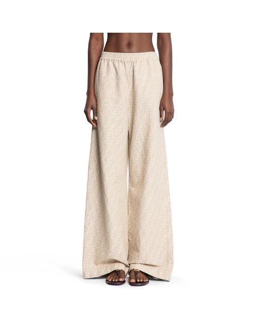 Fendi Natural Ff Chambray Denim Wide Leg Trousers