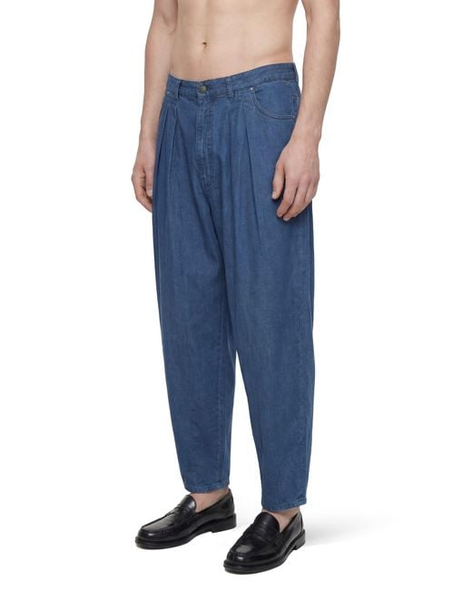 Hed Mayner Blue Pleated Denim Pants for men