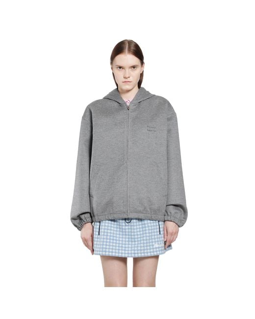 Miu Miu Gray Cashmere Wool Zip-Up Hoodie