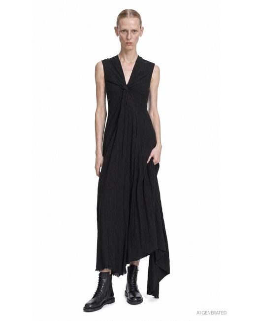 Marc Le Bihan Black Viscose Wool Knotted Dress