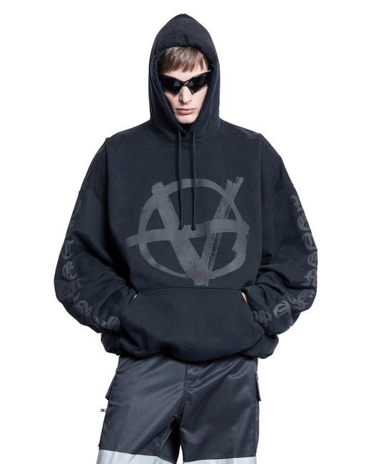 Vetements Double Anarchy Cropped Boxy Hoodie in Blue for Men | Lyst