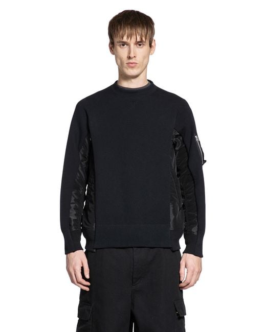 Sacai Black Sponge Sweat X Nylon Twill Sweatshirt for men