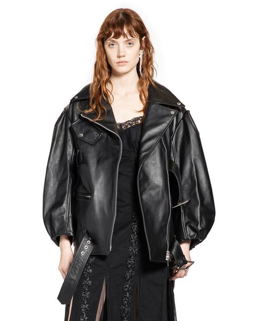 Simone Rocha Black Puff Sleeve Multi Belt Biker Jacket