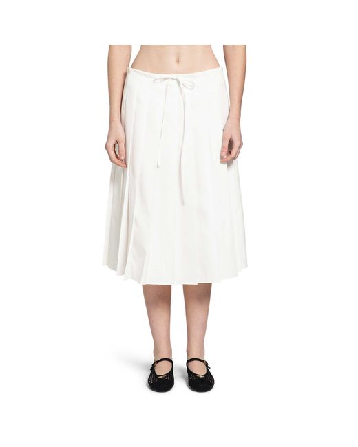 Prada White Pleated Midi Skirt