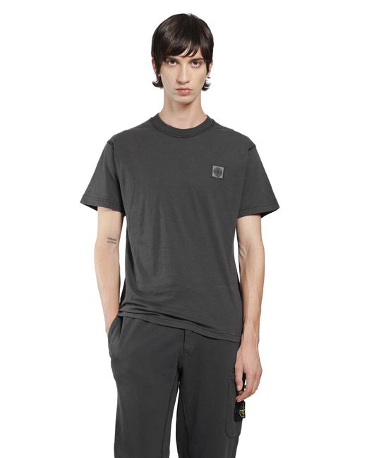 Stone Island Black 2100026 Cotton Jersey 'Fissato' Effect T-Shirt for men