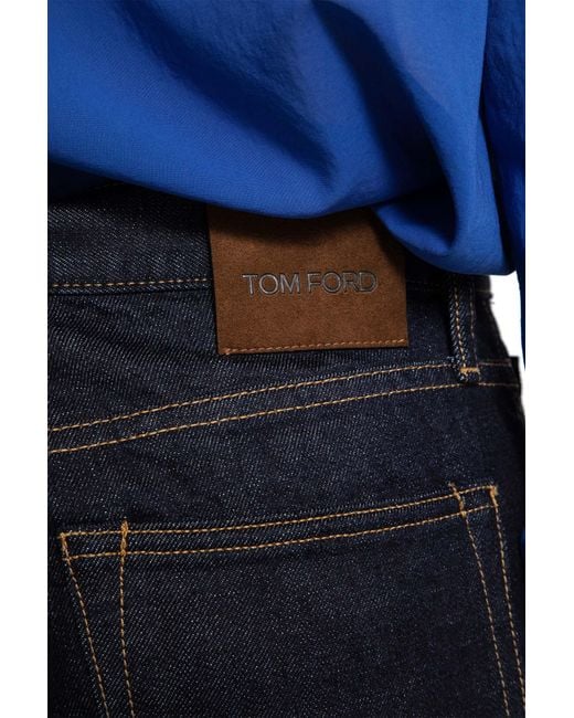 Tom Ford Blue Jeans A Taglio Dritto Con Cimosa for men