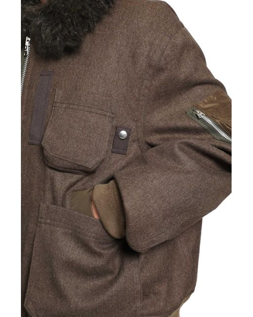 Sacai Brown Wool Melton Blouson Jacket for men