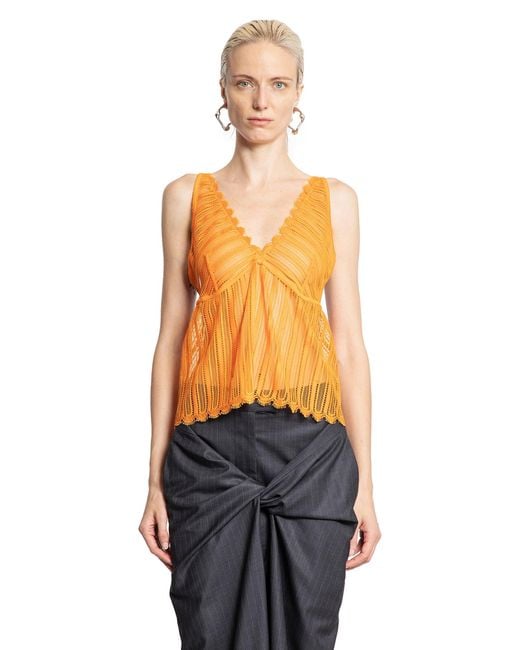 Litkovskaya Orange Sheer Lace And Check Cotton Tank Top
