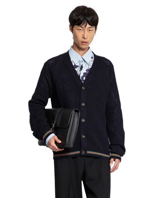 Gucci Blue Cardigan In Cotone A Rete for men