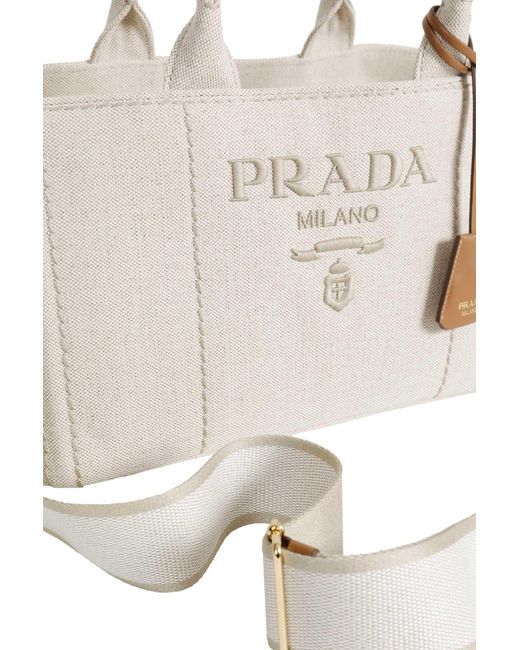 Prada White Jardinière Large Linen Blend Handbag
