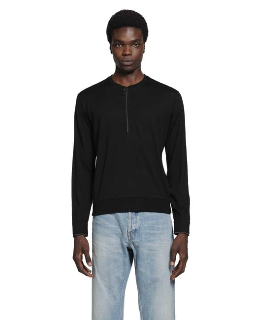 Tom Ford Black Wool Silk Cashmere Henley for men