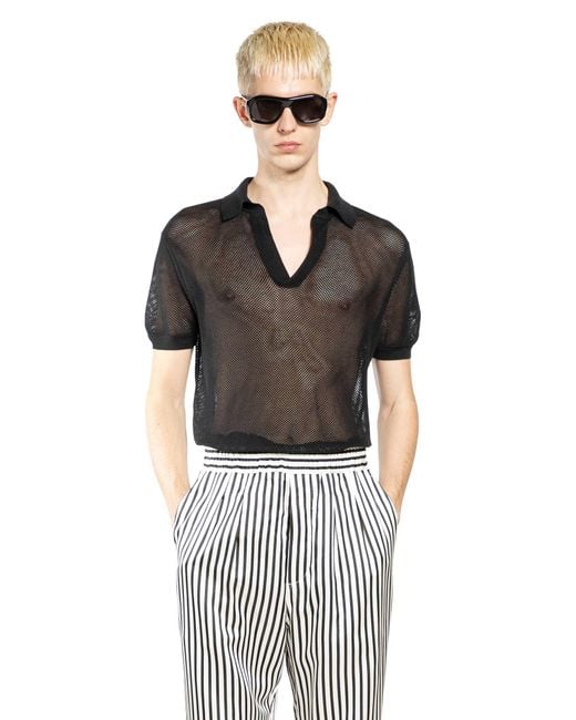 Tom Ford Black Cotton Silk Mesh Polo for men