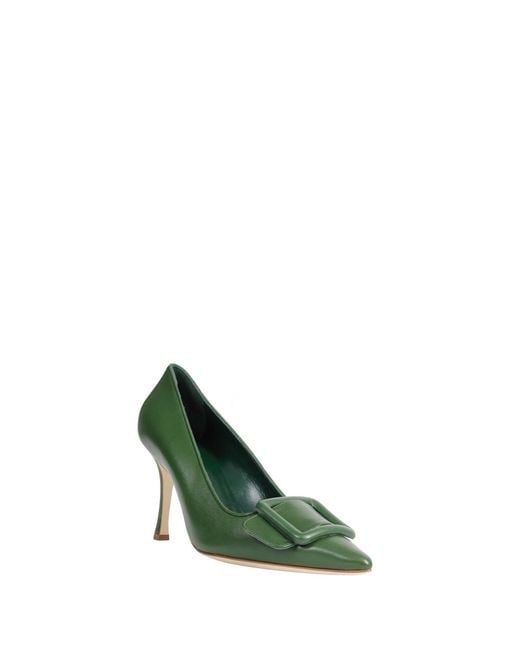 Manolo Blahnik Green Maysalepump 90 Buckle Detail Pumps