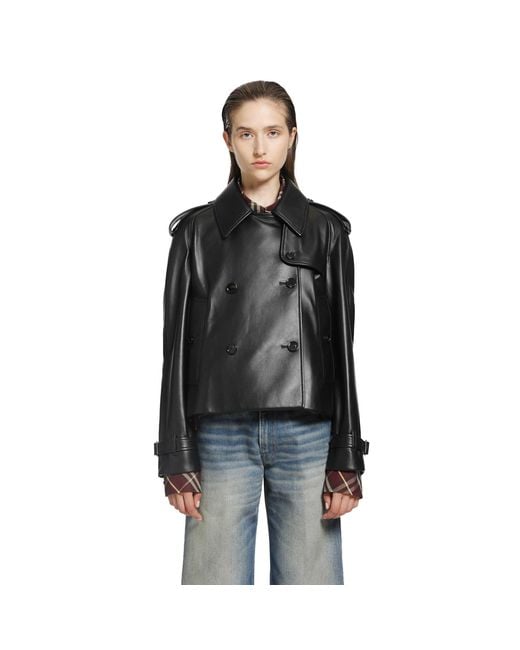 Burberry Black Cropped Leather Mayfair Trench Jacket
