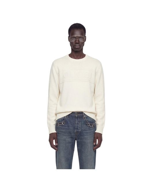 Gucci Natural Knit Cotton Wool Jumper With Intarsia for men
