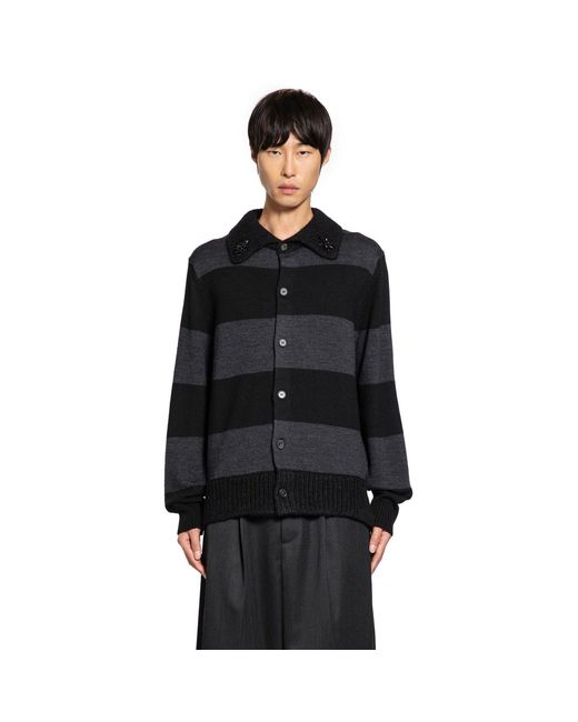 Simone Rocha Black Embellished Fuzzy Collar Rugby Cardigan for men