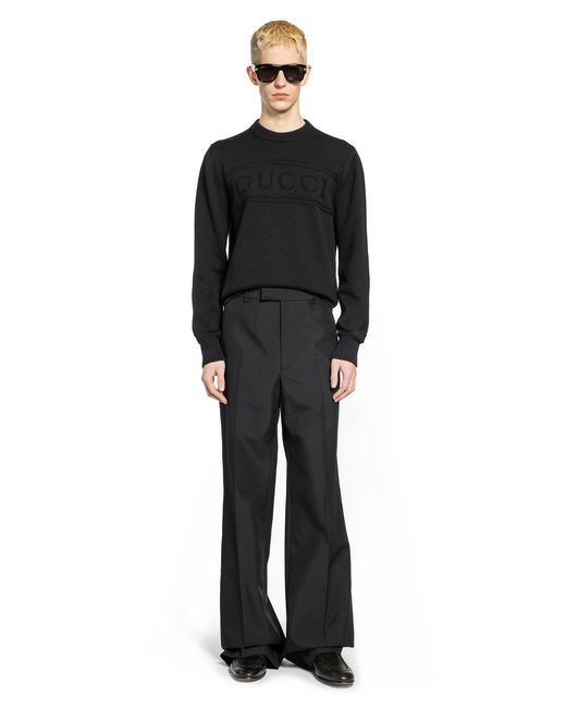 Gucci Black Knit Cotton Wool Jumper With Intarsia for men