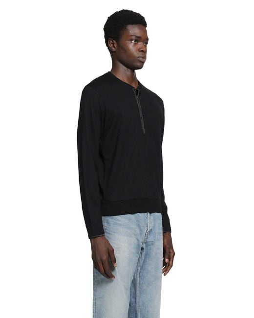 Tom Ford Black Wool Silk Cashmere Henley for men
