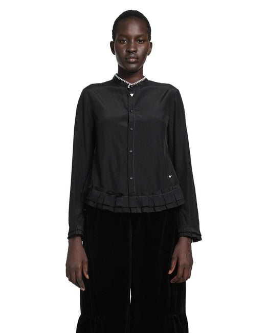 Renli Su Black Silk And Cotton Fitted Blouse
