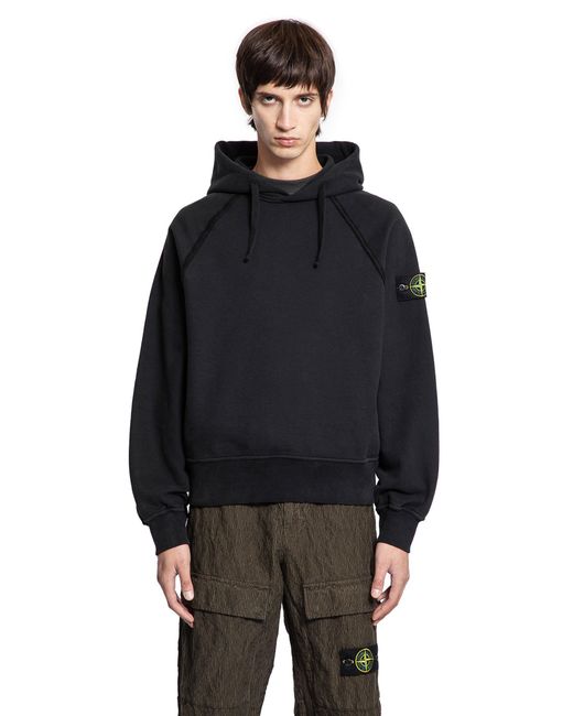 Stone Island Black 6100023 Light Organic Cotton Fleece Hoodie for men
