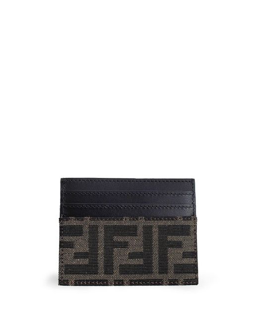Fendi Black Ff Fabric And Leather Card Holder for men