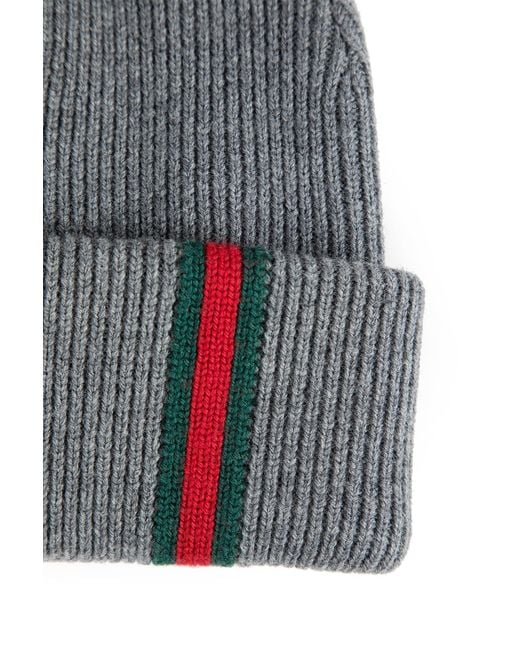 Gucci Gray Web Wool Beanie for men