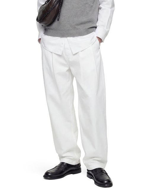 Hed Mayner White Pleated Denim Pants for men