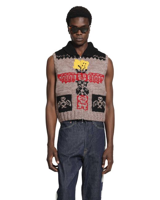 Kapital Natural Hand Knit Peckish Totem Pole Vest for men