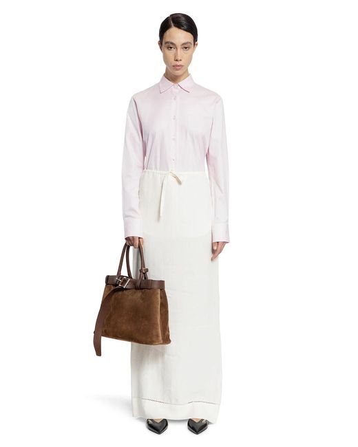 Prada White Embroidered Linen Maxi Skirt