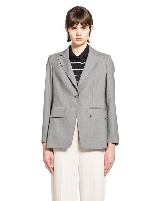 Max Mara Gray Single-Breasted Wollen Cloth Blazer