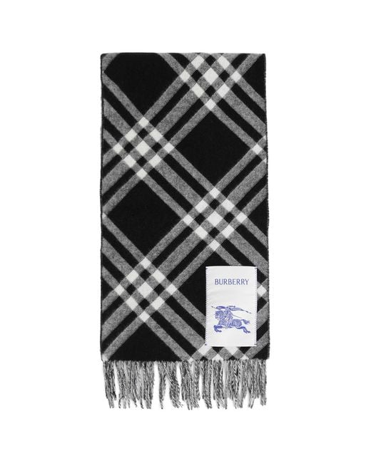 Burberry Black Check Cashmere Scarf for men