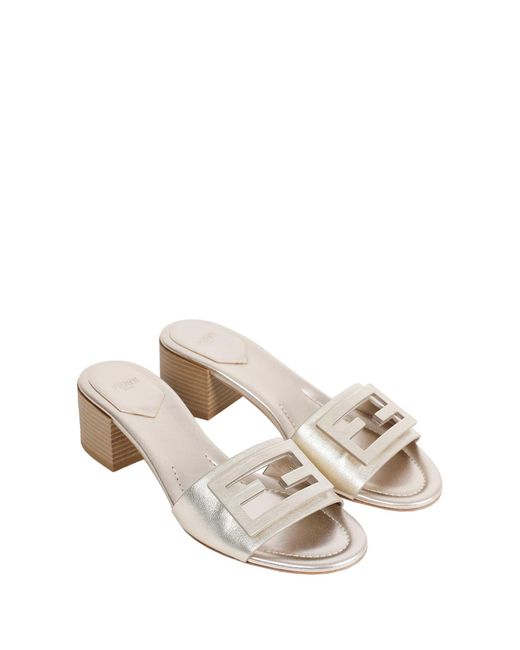 Fendi White Laminated Leather Mules