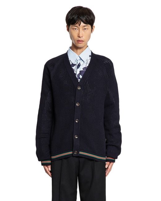 Gucci Blue Cardigan In Cotone A Rete for men