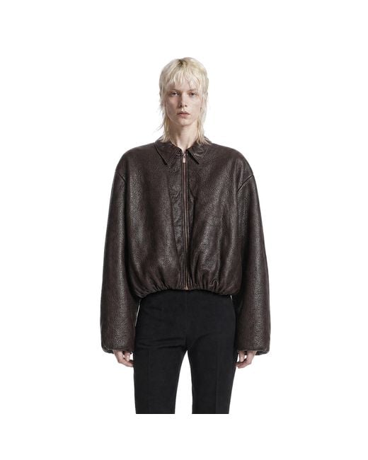 Magda Butrym Black Cropped Leather Bomber Jacket