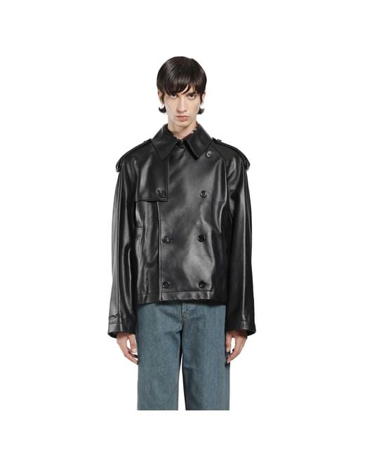 Burberry Black Cropped Leather Leadenham Trench Coat for men
