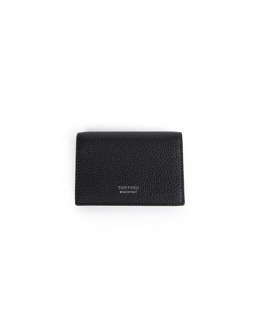 Tom Ford Black Small Grain Leather Folding Cardholder for men