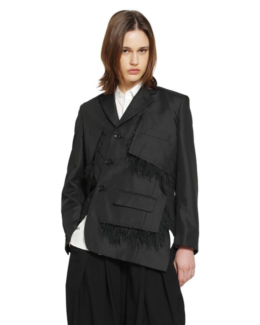 Comme des Garçons Black Single-Breasted Blazer With Frayed Trim